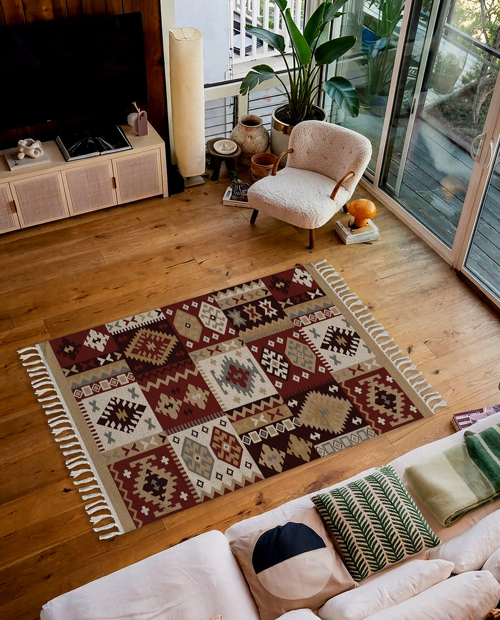 Rustic Patchwork Tribe Dhurrie