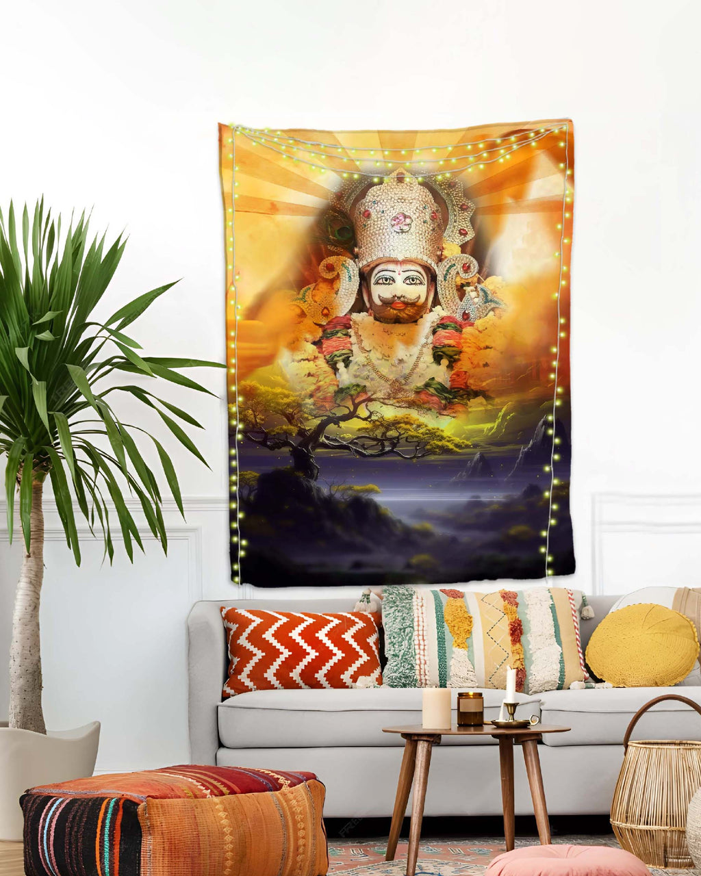 Baba Shyam Golden Aura Wall Tapestry