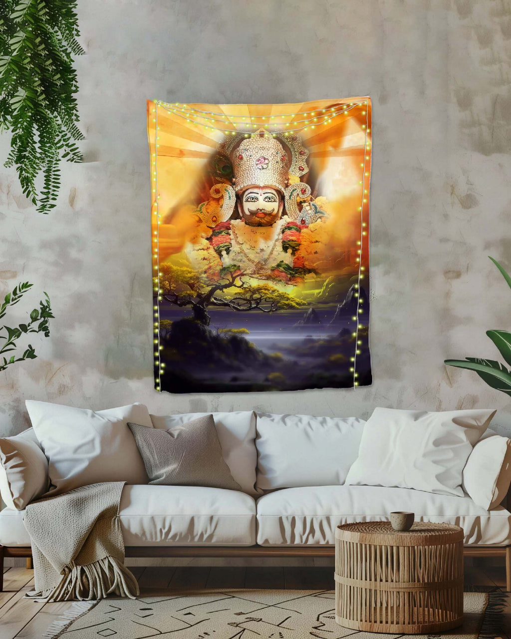 Baba Shyam Golden Aura Wall Tapestry