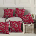 Red Vine Motif Cushion Cover 5 Pcs Set 16x16 inches
