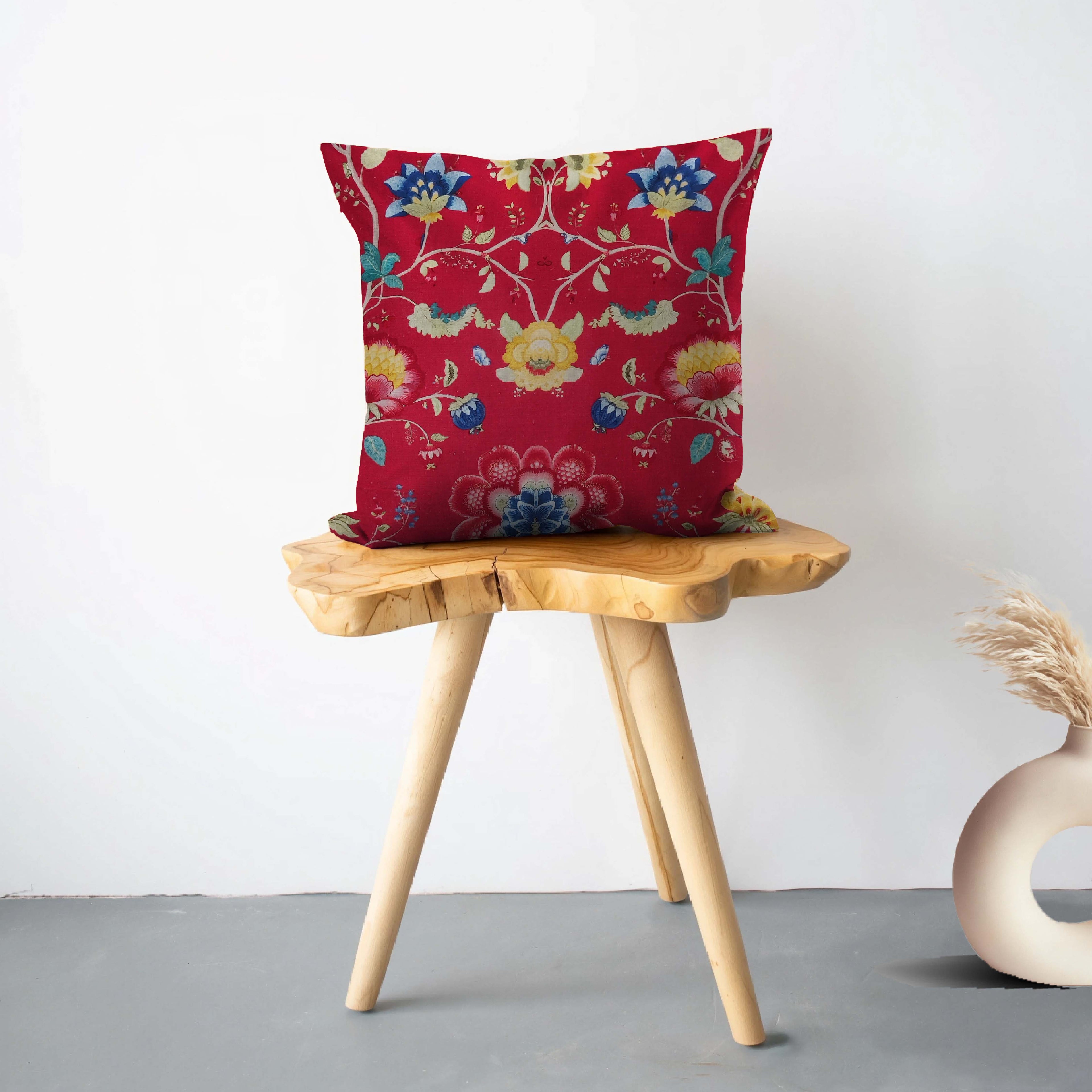 Utsav Flora Cushion Cover Red & White 5 Pcs Set, 16x16 inches