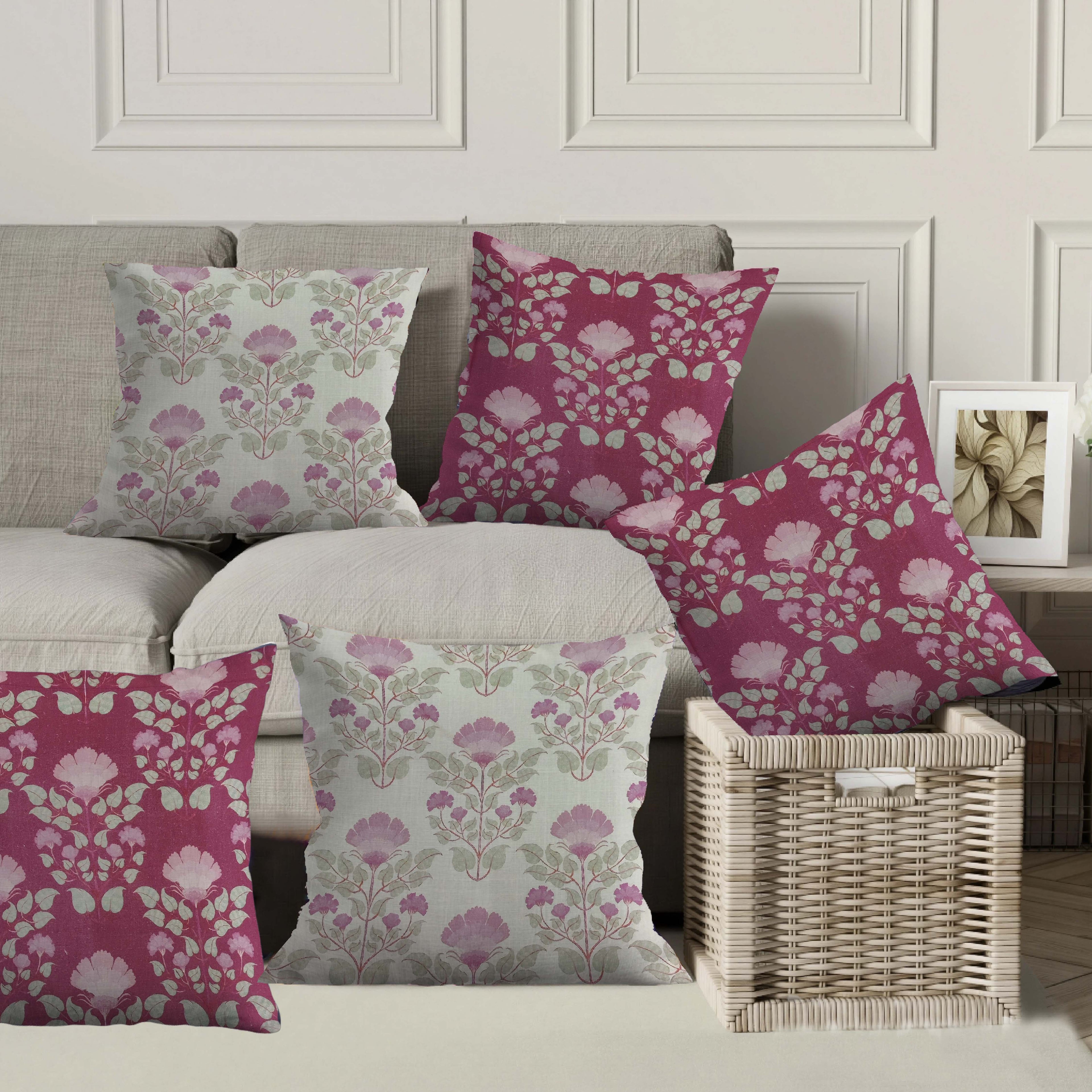 Soft Petal Harmony Cushion Cover Pink & White 5 Pcs Set 16x16 inches