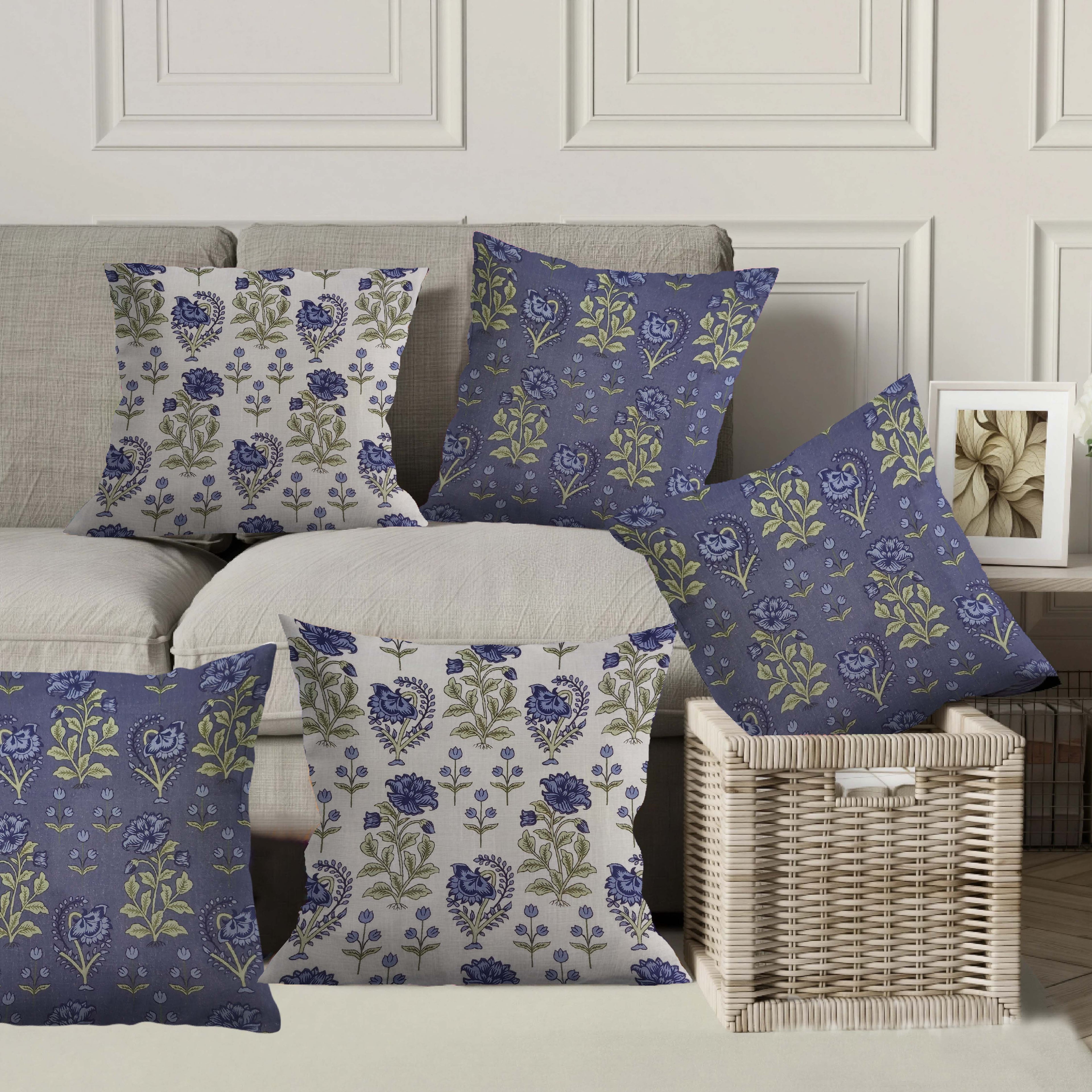 Sapphire Botanica Cushion Cover Blue & White 5 Pcs Set 16x16 inches