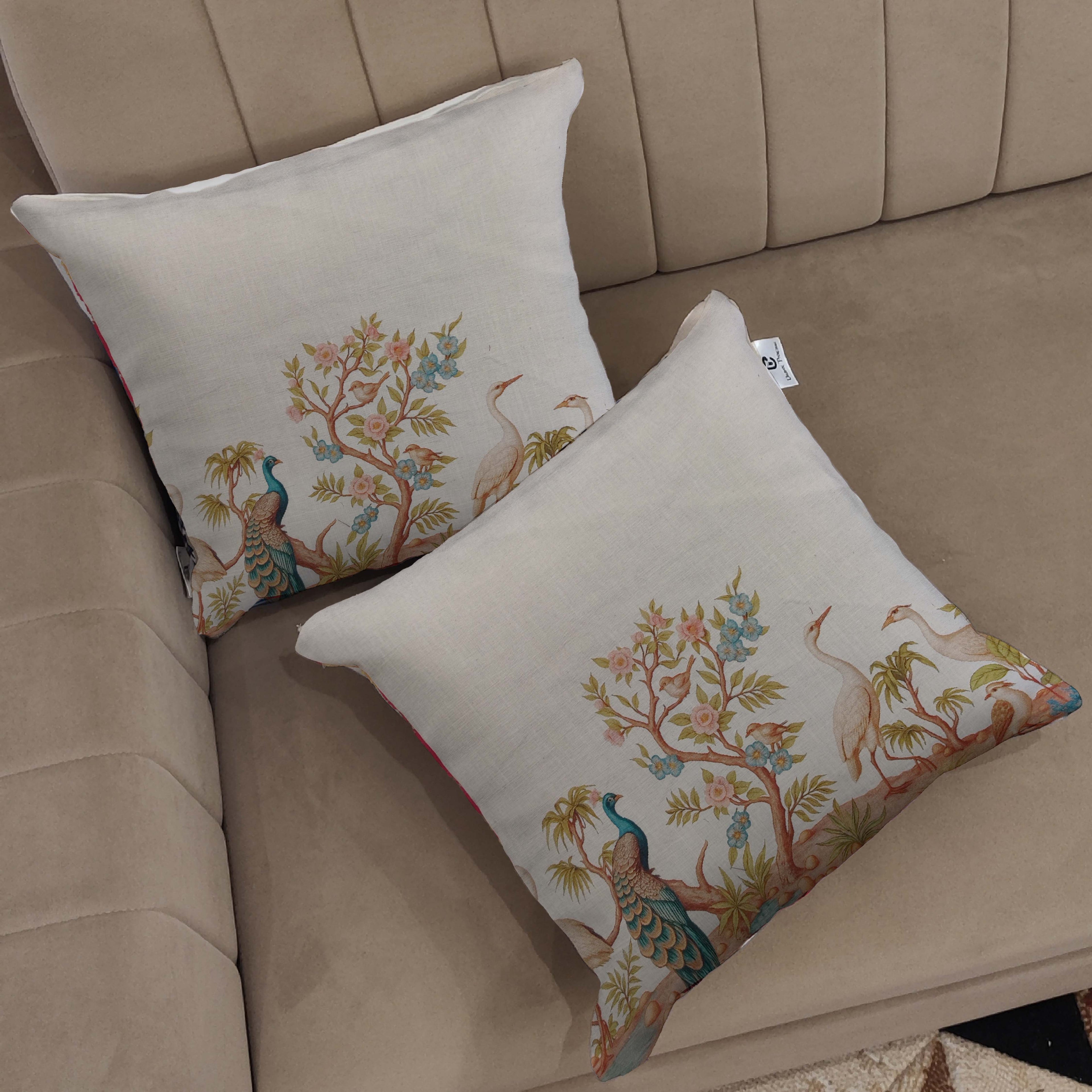 Serene Garden Birds Luxury Cushion Cover