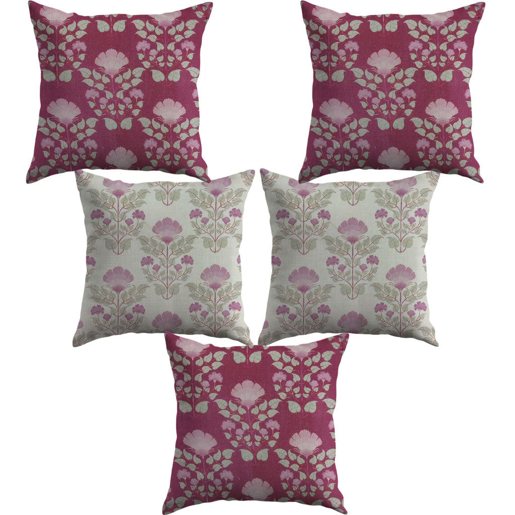 Soft Petal Harmony Cushion Cover Pink & White 5 Pcs Set 16x16 inches