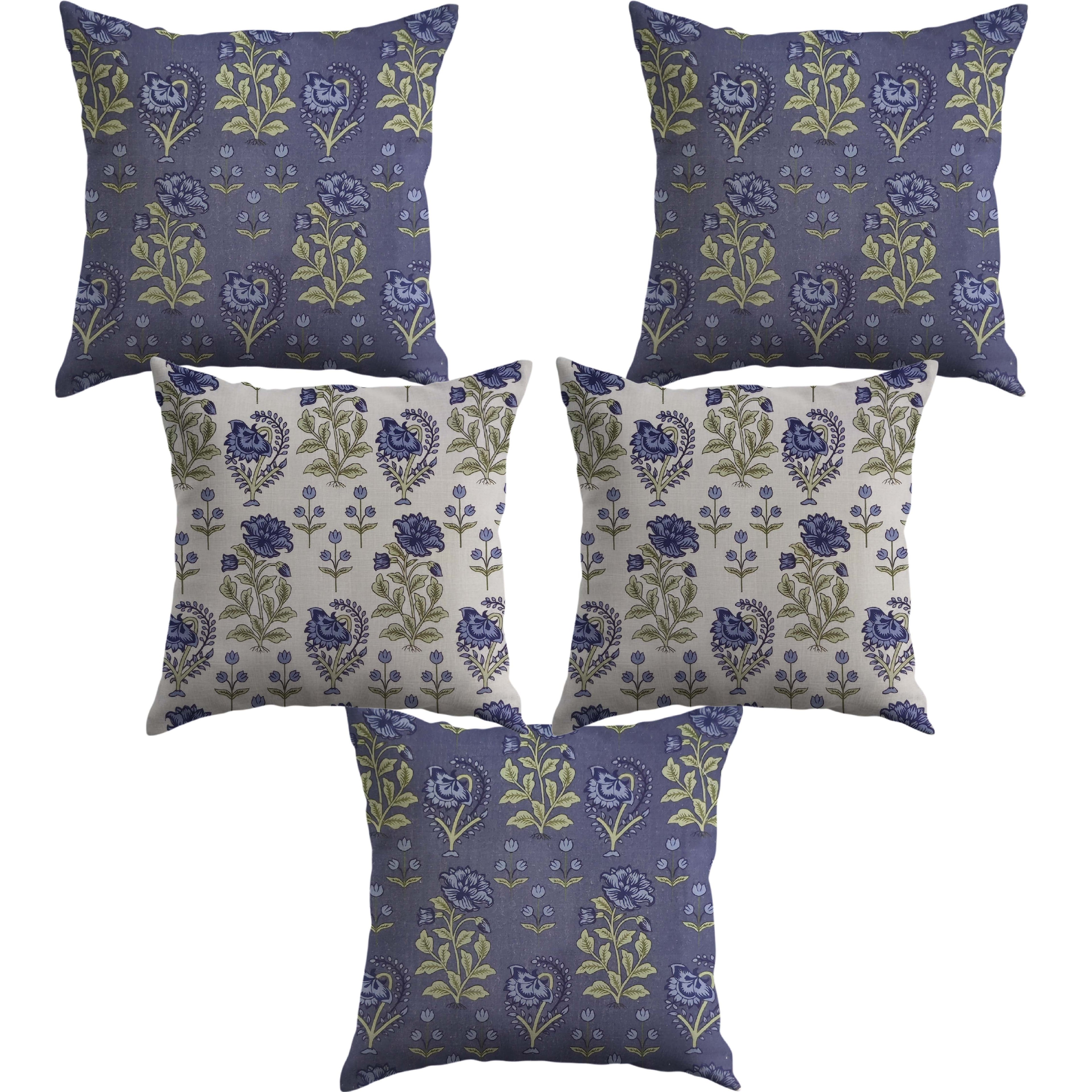 Sapphire Botanica Cushion Cover Blue & White 5 Pcs Set 16x16 inches