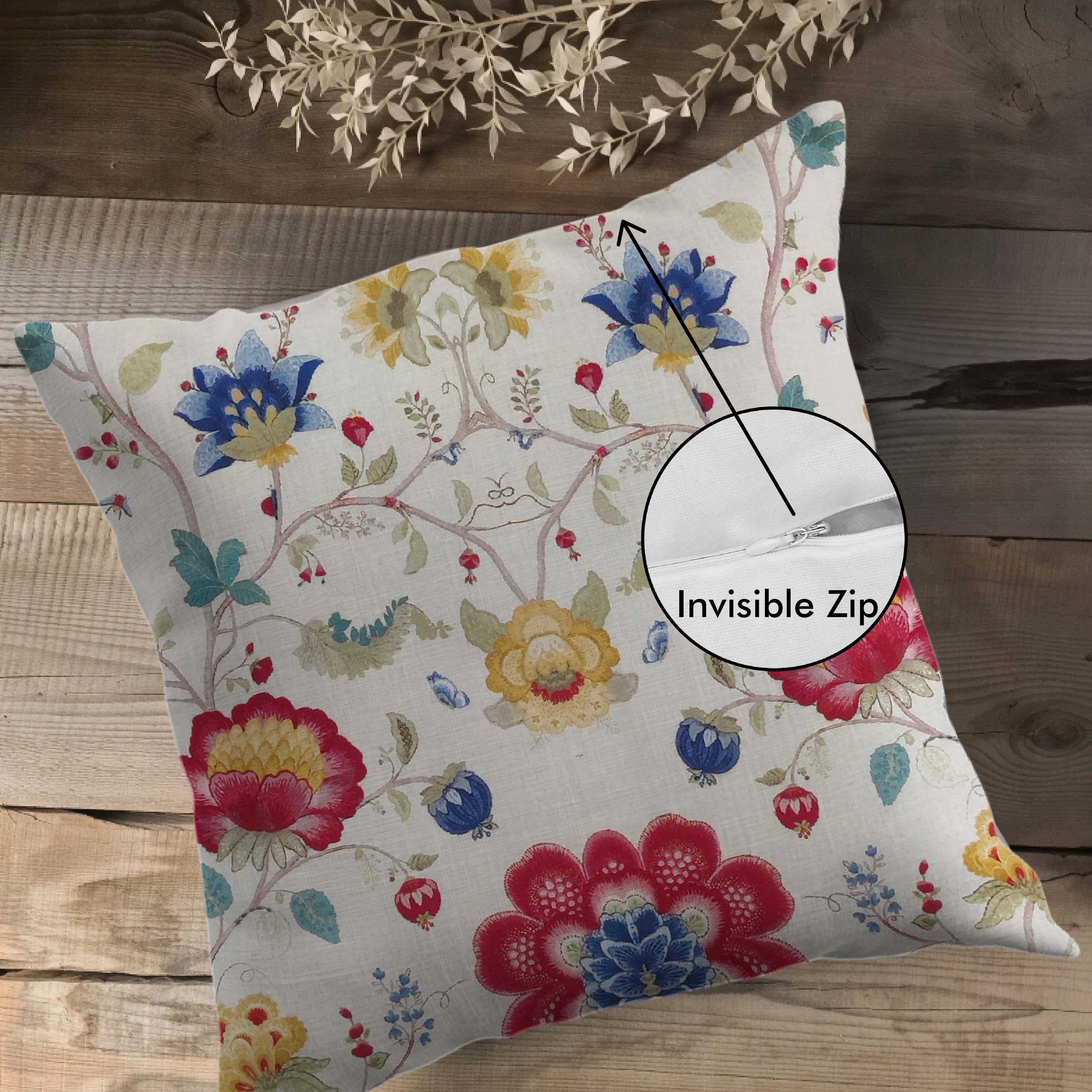 Utsav Flora Cushion Cover Red & White 5 Pcs Set, 16x16 inches