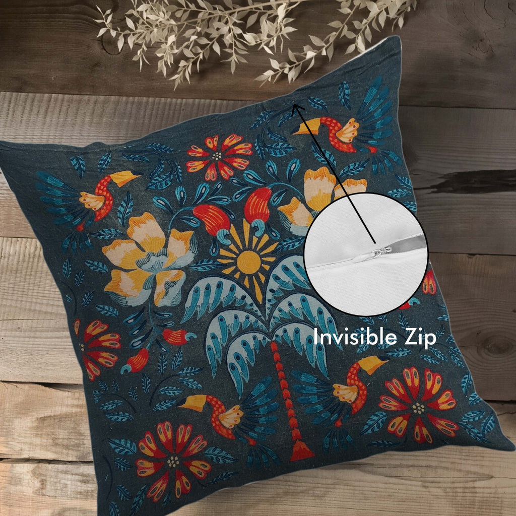 Midnight Folk Bloom Cushion Cover