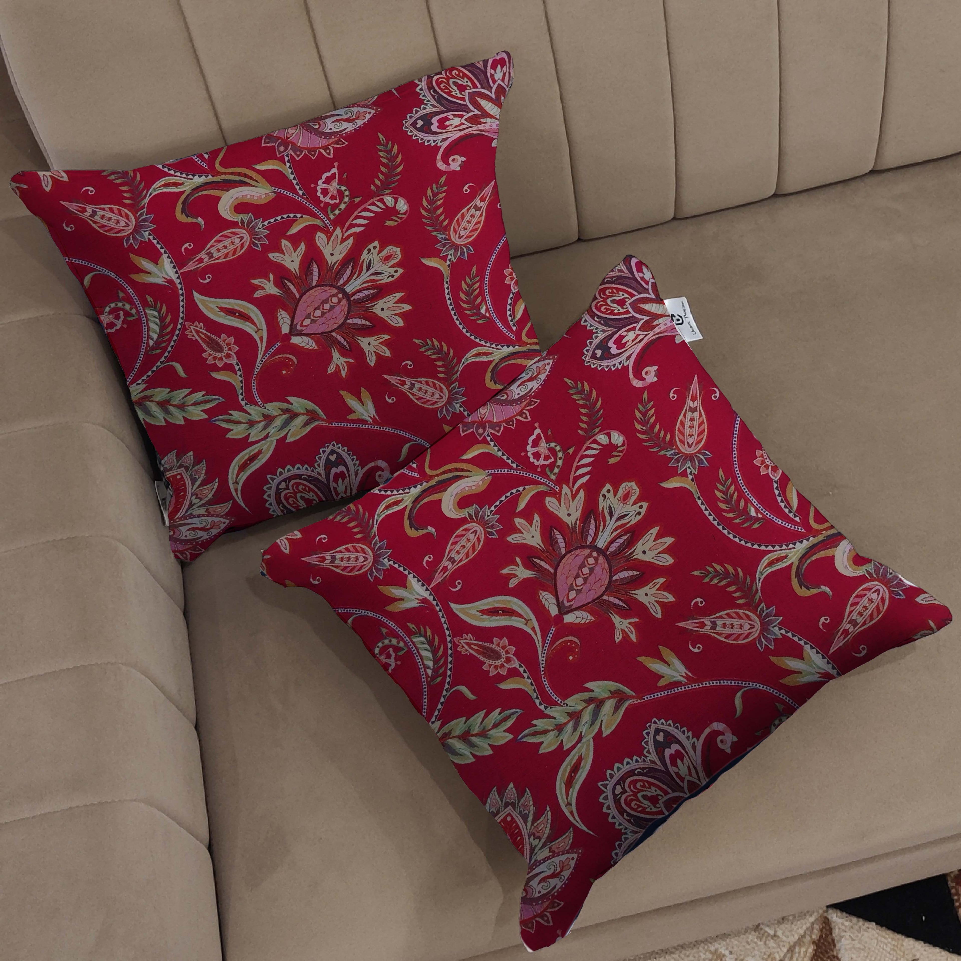 Red Vine Motif Cushion Cover 5 Pcs Set 16x16 inches