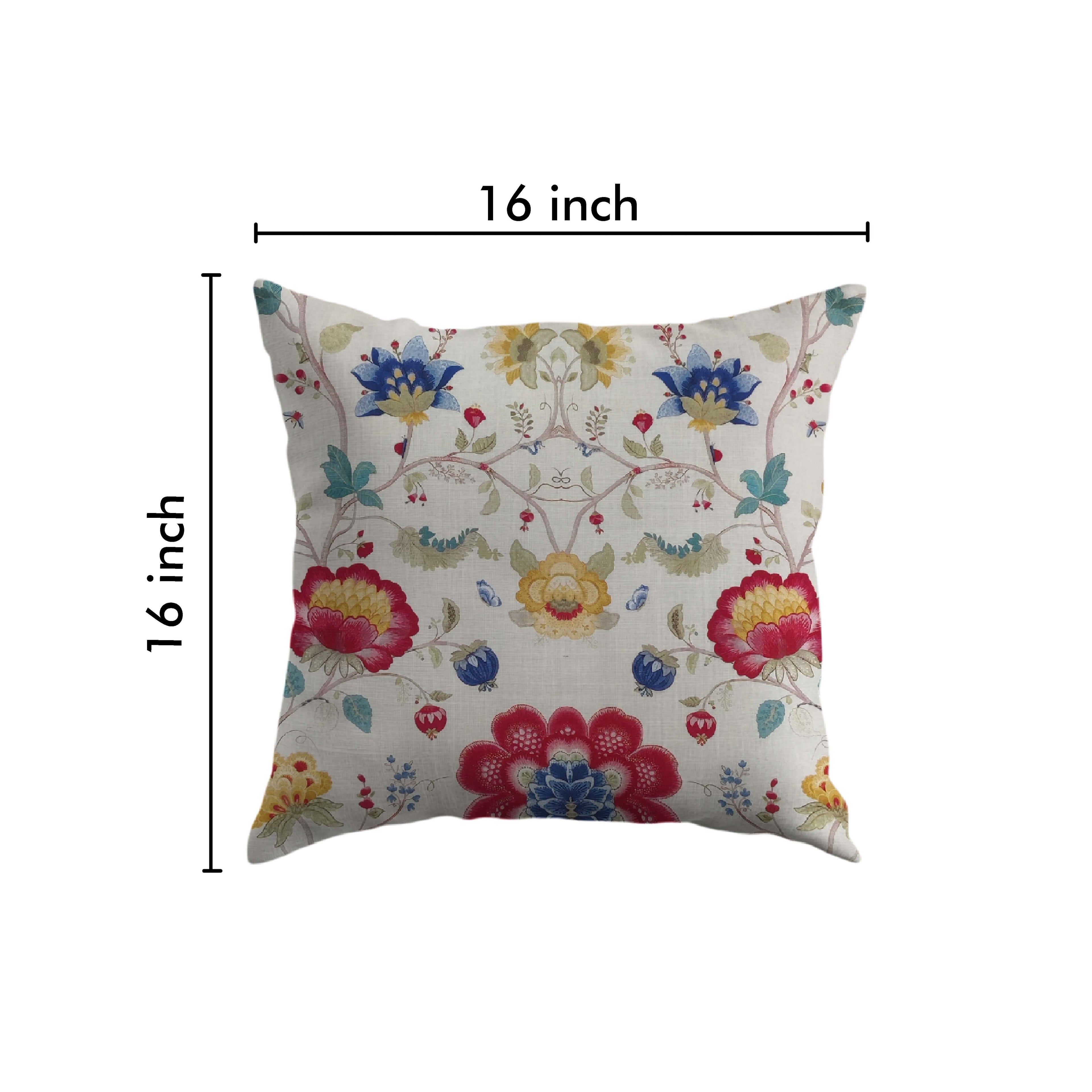 Utsav Flora Cushion Cover Red & White 5 Pcs Set, 16x16 inches